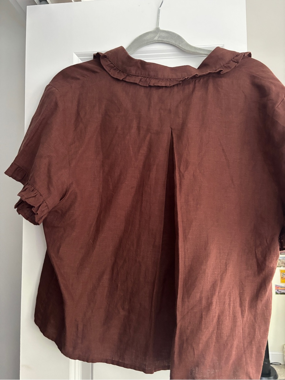 J. Crew Women's Rust Brown Ruffle Linen Button-Down Top - Picture 3 of 3